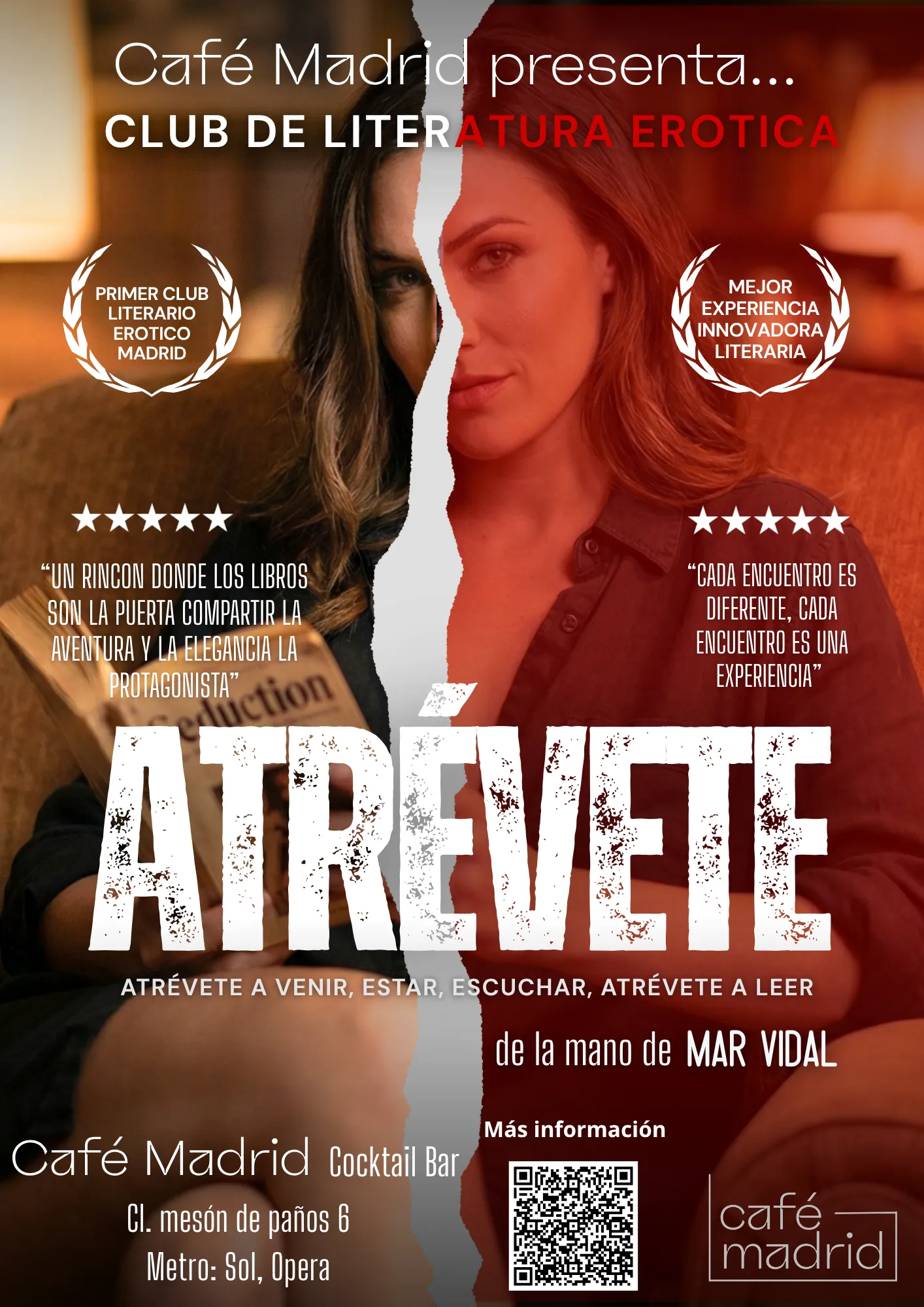 Cartel club de literatura erótica Atrévete en Café Madrid coctelería Madrid - de la mano de Mar Vidal